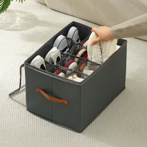 Foldable Shoe Storage Organizer Bin with Handle